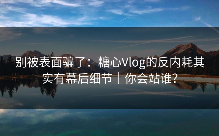别被表面骗了：糖心Vlog的反内耗其实有幕后细节｜你会站谁？